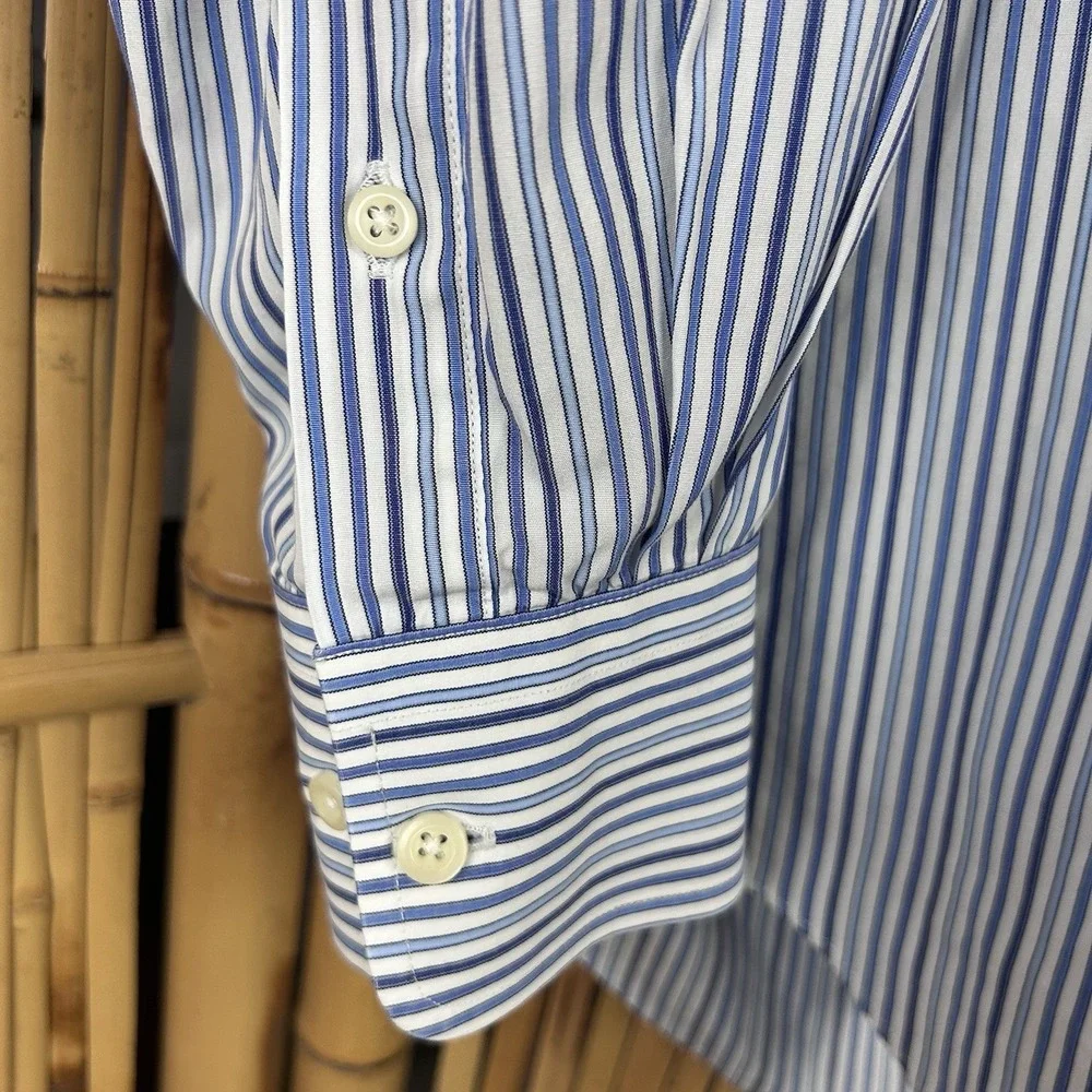 David‎ Donahue Trim Fit Men's Dress Shirt Long Sleeve Blue White 16.5 - 34/35